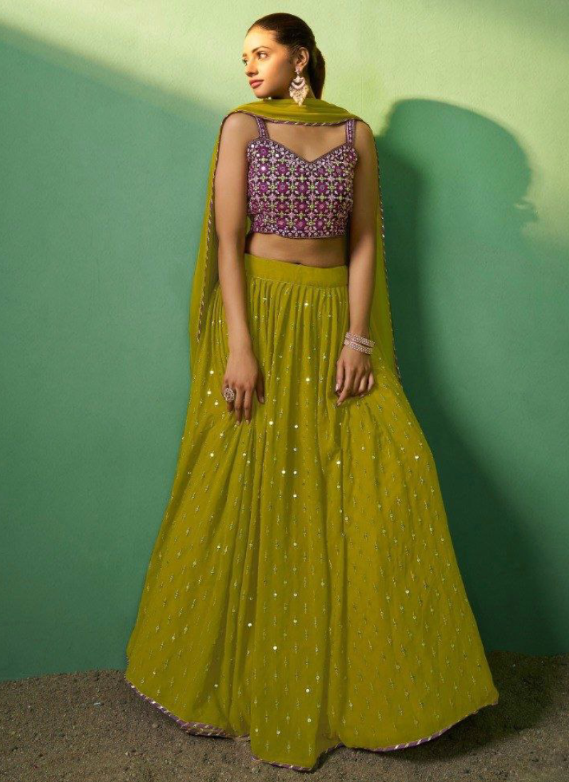 Embroidered Georgette Mahendi Function Special Green Lehenga Choli Set
