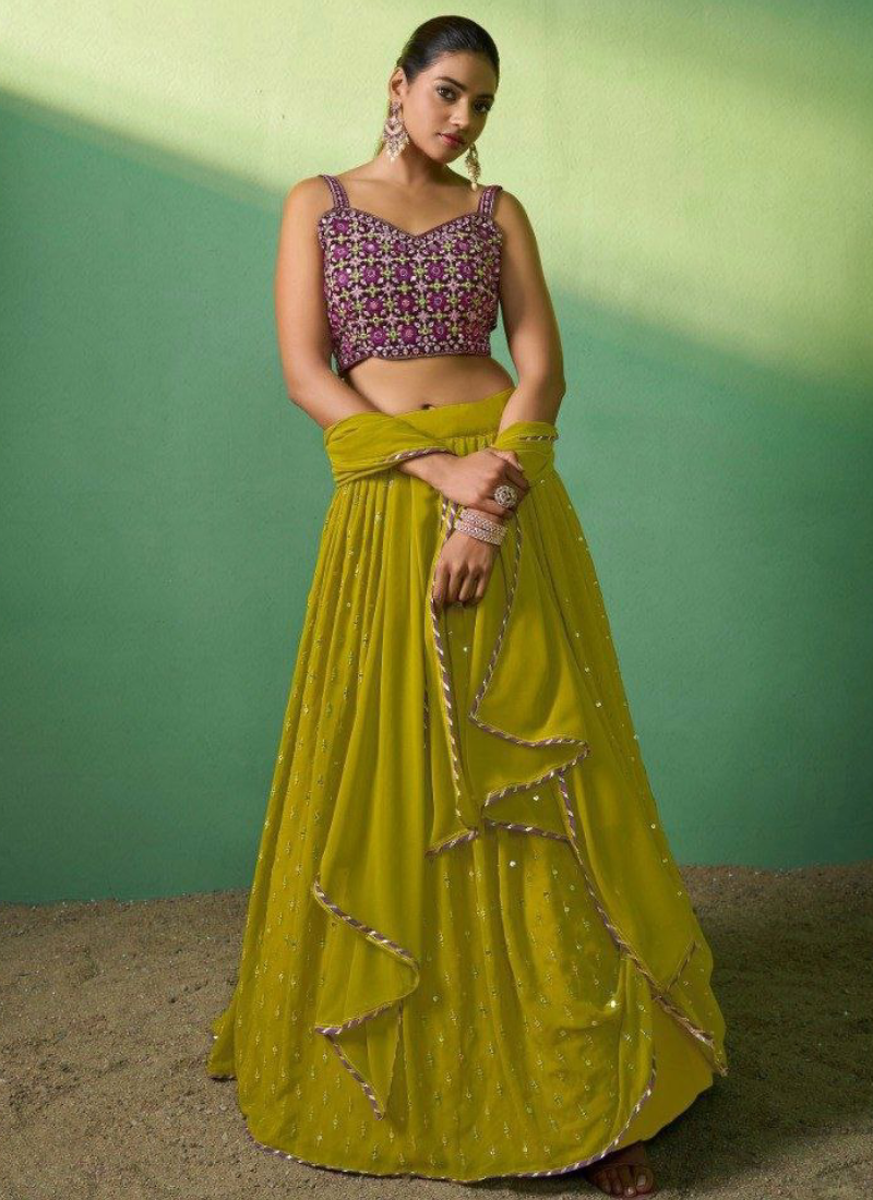 Embroidered Georgette Mahendi Function Special Green Lehenga Choli Set