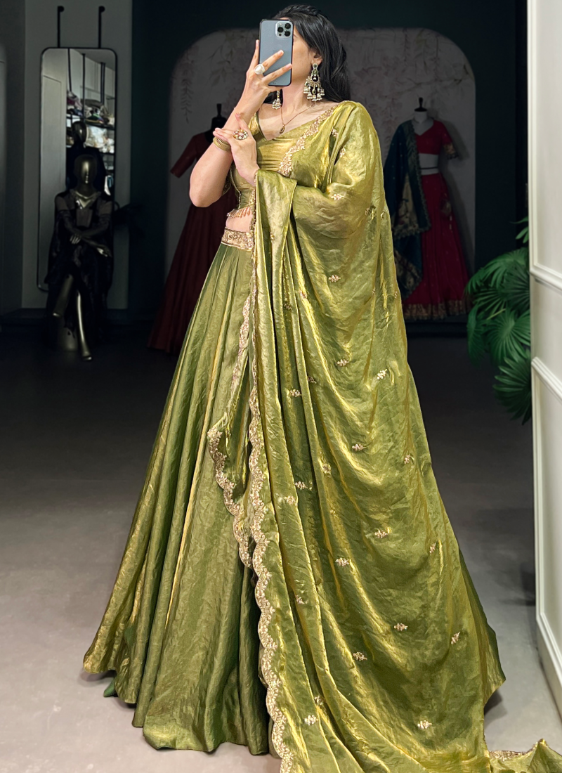 Embroidered Organza Mehendi Green Lehenga Choli for Mehendi Functions