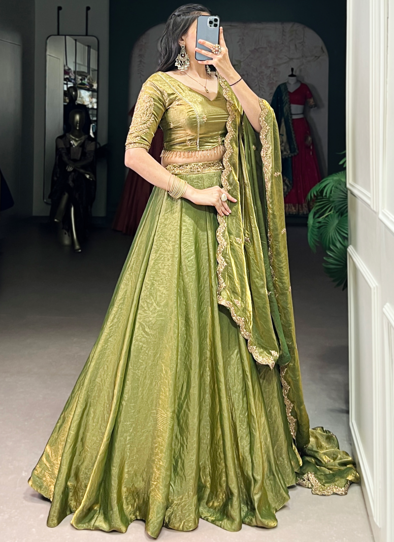 Embroidered Organza Mehendi Green Lehenga Choli for Mehendi Functions