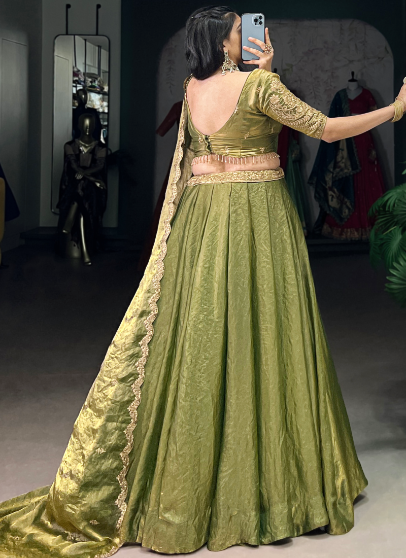 Embroidered Organza Mehendi Green Lehenga Choli For Mhendi Functions