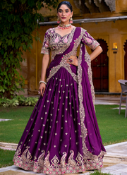 Embroidered Rangoli Crush Wedding Wear Purple Lehenga Choli Set
