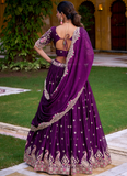 Embroidered Rangoli Crush Wedding Wear Purple Lehenga Choli Set
