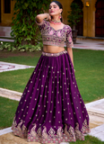 Embroidered Rangoli Crush Wedding Wear Purple Lehenga Choli Set