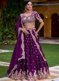 Embroidered Rangoli Crush Wedding Wear Purple Lehenga Choli Set