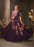Embroidered Rayon Purple Navratri Lehenga With Kediya Style Choli