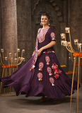 Embroidered Rayon Purple Navratri Lehenga With Kediya Style Choli