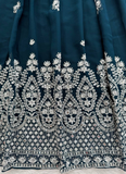 Navy blue fabric with intricate white embroidery LEhenga CHoli