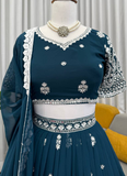 Navy blue traditional outfit with white embroidery Lehenga choli