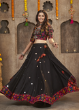 Embroidered Viscose Rayon Black Lehenga Choli For Raas Garba