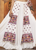 Embroidered Viscose Rayon White Ghagra Choli With Designer Koti