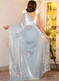 Embroidered Work Bridesmaids Sky Blue Shimmer Organza Saree