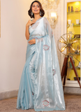 Embroidered Work Bridesmaids Sky Blue Shimmer Organza Saree