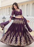 Embroidered Work Georgette Designer Purple Lehenga Choli For Wedding