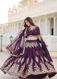 Embroidered Work Georgette Designer Purple Lehenga Choli For Wedding