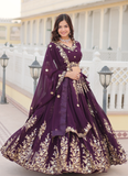 Embroidered Work Georgette Designer Purple Lehenga Choli For Wedding