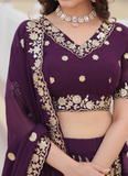 Embroidered Work Georgette Designer Purple Lehenga Choli For Wedding