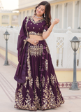 Embroidered Work Georgette Designer Purple Lehenga Choli For Wedding