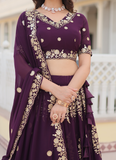 Embroidered Work Georgette Designer Purple Lehenga Choli For Wedding