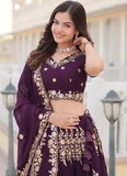 Embroidered Work Georgette Designer Purple Lehenga Choli For Wedding