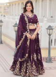 Embroidered Work Georgette Designer Purple Lehenga Choli For Wedding