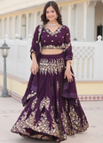 Embroidered Work Georgette Designer Purple Lehenga Choli For Wedding