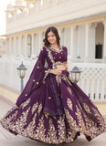 Embroidered Work Georgette Designer Purple Lehenga Choli For Wedding