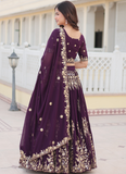 Embroidered Work Georgette Designer Purple Lehenga Choli For Wedding