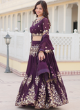 Embroidered Work Georgette Designer Purple Lehenga Choli For Wedding