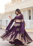 Embroidered Work Georgette Designer Purple Lehenga Choli For Wedding