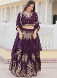 Embroidered Work Georgette Designer Purple Lehenga Choli For Wedding