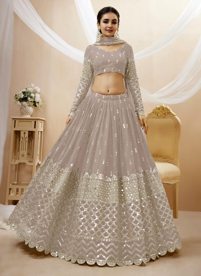 Embroidered Work Grey Georgette Lehenga Choli For Women