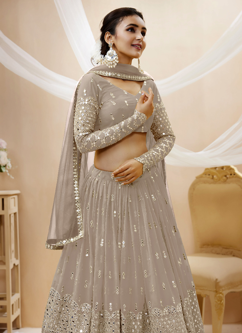 Embroidered Work Grey Georgette Lehenga Choli For Women