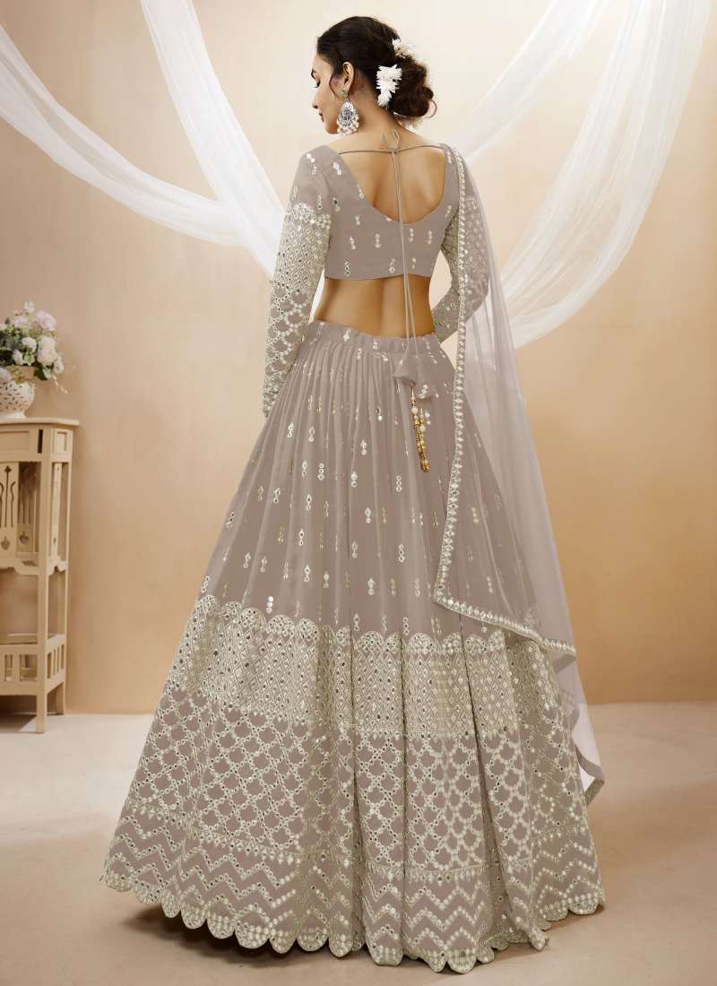 Embroidered Work Grey Georgette Lehenga Choli For Women