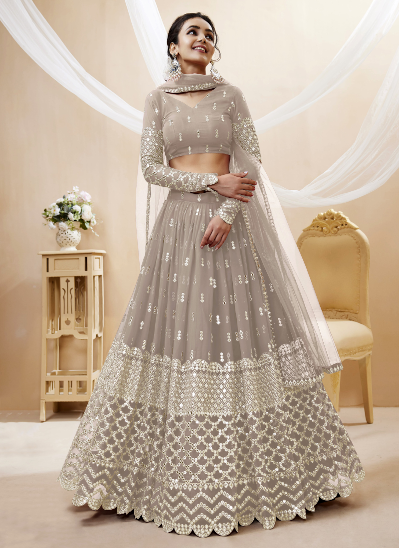 Embroidered Work Grey Georgette Lehenga Choli For Women