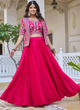 Embroidered Work Vichitra Silk Designer Pink Koti Style Lehenga Choli