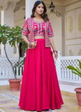 Embroidered Work Vichitra Silk Designer Pink Koti Style Lehenga Choli