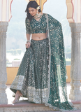 Embroidered Work Viscose Jacquard Designer Green Lehenga Choli