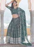 Embroidered Work Viscose Jacquard Designer Green Lehenga Choli