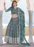 Embroidered Work Viscose Jacquard Designer Green Lehenga Choli