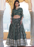 Embroidered Work Viscose Jacquard Designer Green Lehenga Choli