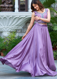 Embroidered Blouse And Jacket With Vichitra Silk Lavender Lehenga