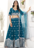 Enhanced Sequence Embroidered Teal Blue Georgette Lehenga Choli