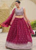 Exquisite Wine Sangeet Wear Embroidered Georgette Lehenga Choli