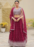 Exquisite Wine Sangeet Wear Embroidered Georgette Lehenga Choli