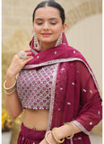 Exquisite Wine Sangeet Wear Embroidered Georgette Lehenga Choli