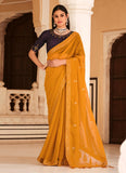 Fancy Chinon Thread Embroidered Yellow Saree For Wedding