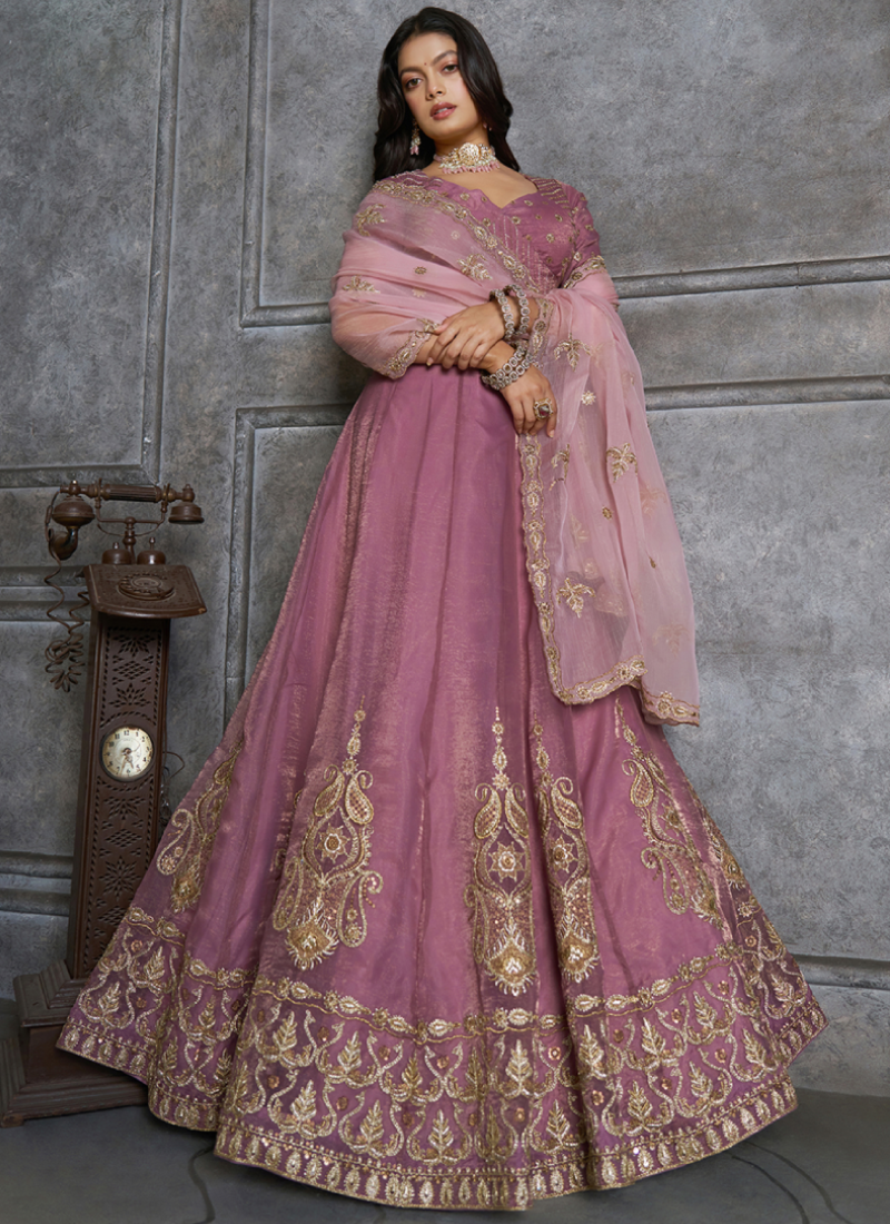 Fancy Lavender Embroidered Pure Organza Function Wear lehenga choli