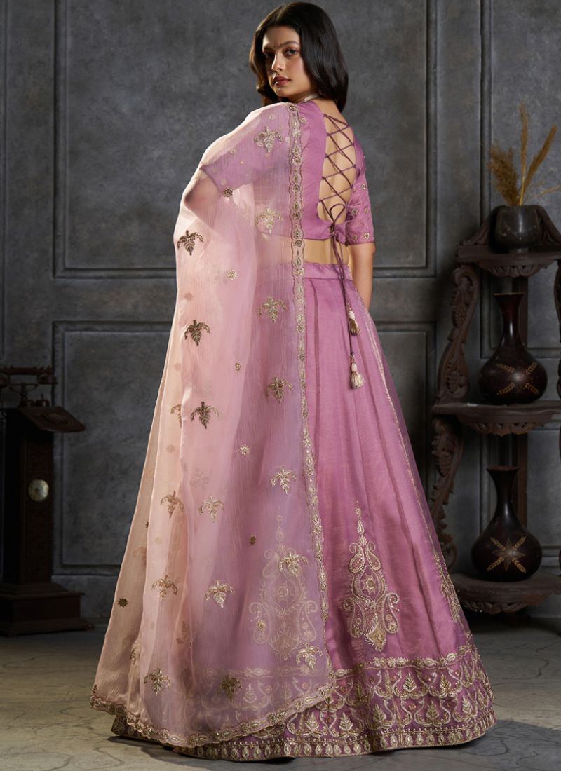 Fancy Lavender Embroidered Pure Organza Function Wear lehenga choli