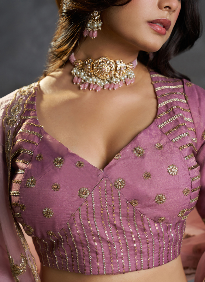 Fancy Lavender Embroidered Pure Organza Function Wear lehenga choli